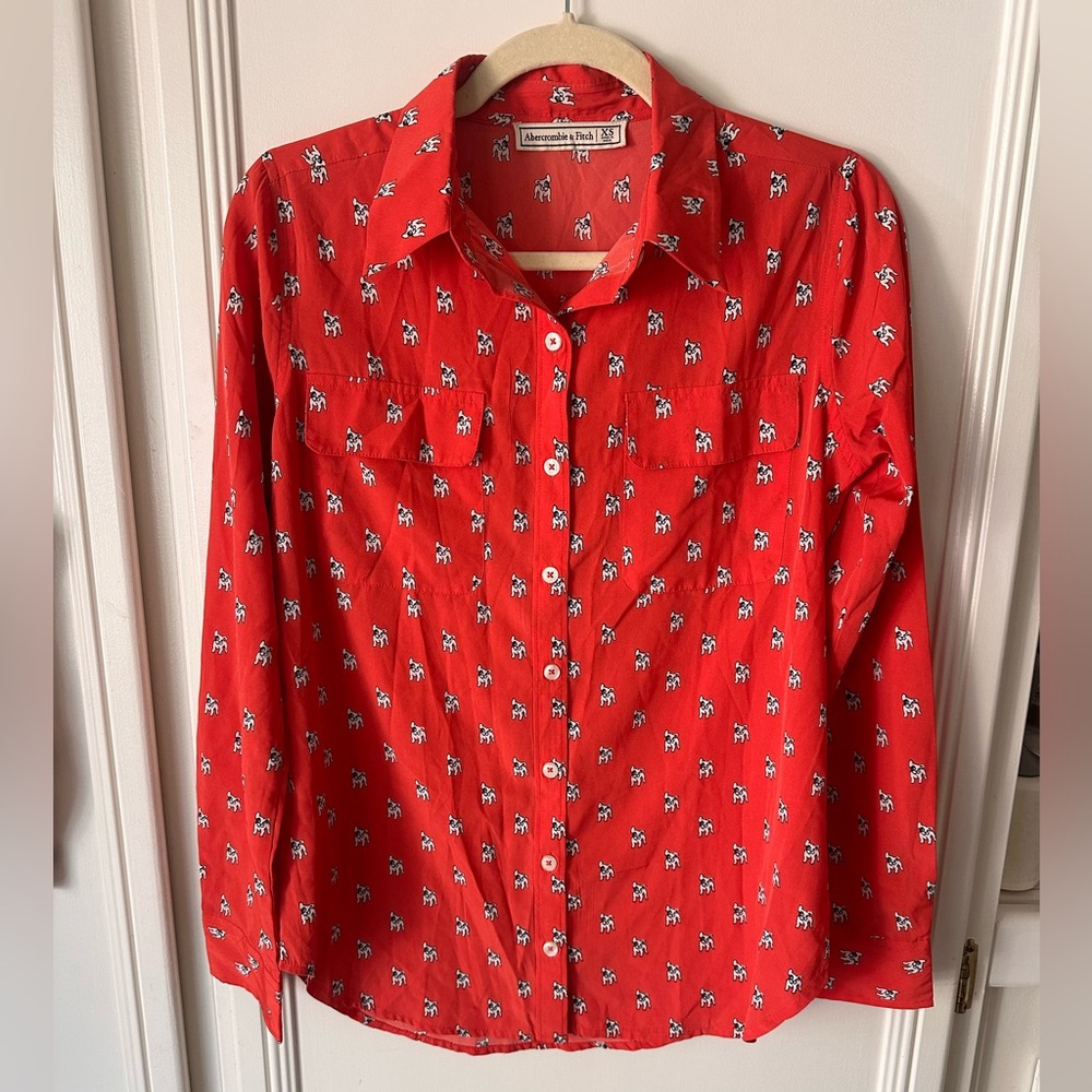 Abercrombie & Fitch Orange French BullDog Print Button-Up Shirt – Size XS
